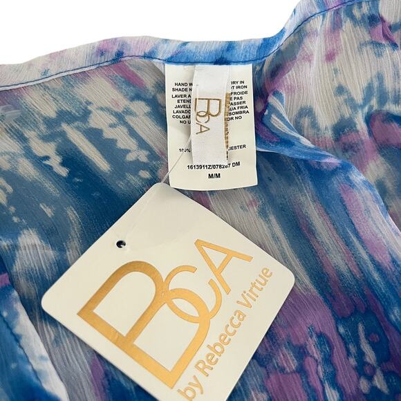 BCA Rebecca Virtue Womens Sheer Tie Dye Coverup Short Sleeve Blue M Medium - Picture 5 of 7